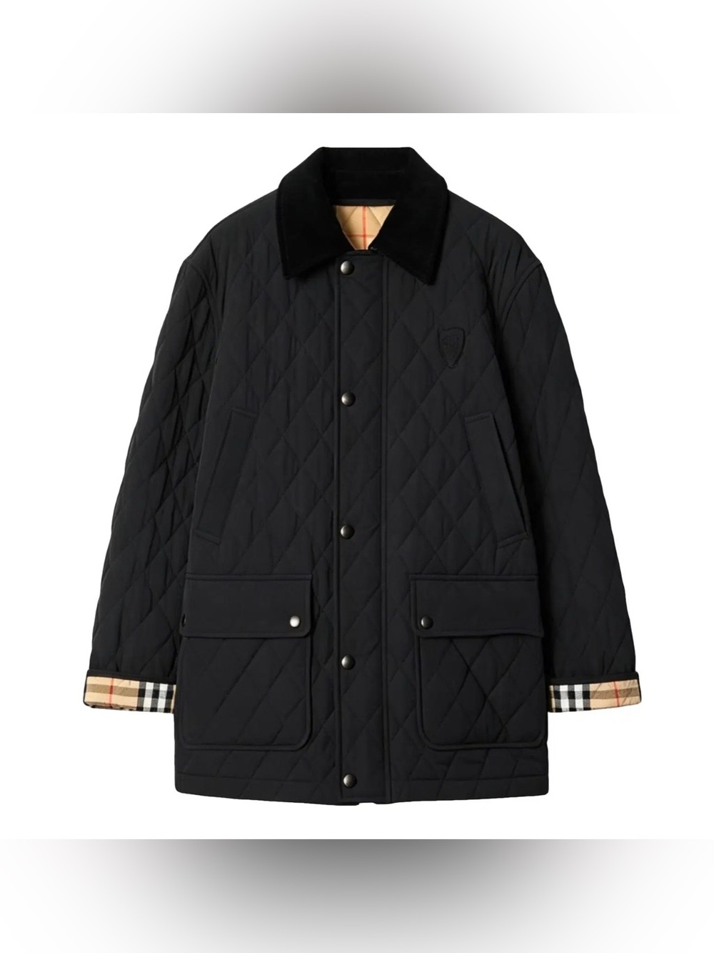 Burberry Black with vintage Check Trim Quilted Jacket S